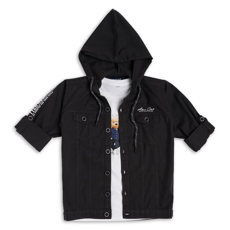 CAVIO Boys Regular Fit Solid Hooded Casual Jacket and T-Shirt - Image 1
